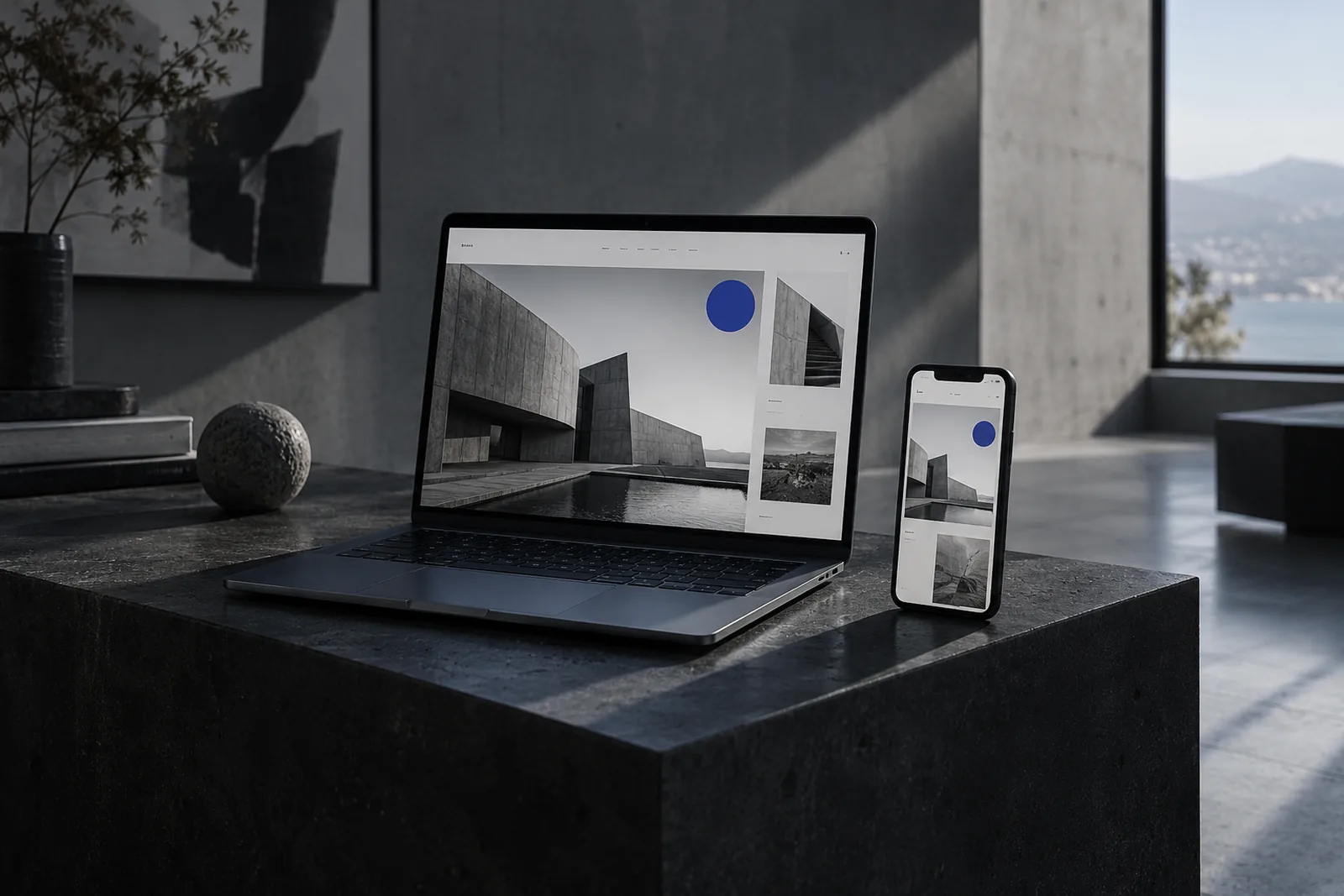 Laptop und Smartphone zeigen einen Website-Entwurf in zwei Bildschirmgrößen.